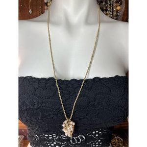 14KT Yellow Gold Pearl Brooch Pin Pendant Necklace 30.5” Long